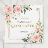 ボホ赤面ピンクのバラ金ゴールドティアラセージQuinceanera フェイバータグ (裏面)