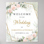 ボホ赤面ピンクの花とユーカリと金ゴールド ポスター (正面)