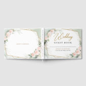 ボホ赤面ピンクの花と緑と金ゴールド結婚の ゲストブック (全面)