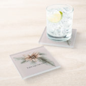 ボホ赤面ピンククリスマスフローラ ガラスコースター (アングル)