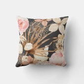 ボホ赤面ピンククリームブラウンウォーター色フローラ クッション (裏面)