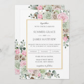 ボホ赤面ピンクセージグリーントープフローラ結婚ズ 招待状 (正面/裏面)