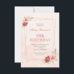 ボホ赤面ピンクテラコッタフローラ18th誕生日 招待状<br><div class="desc">ボヘミエレガントアンデザインは、ボホテーマとシックな書道とセリフタイポグラフィに赤面ピンクとテラコッタの花のフローラフレームを特色とし、水色のオレンジ色の背景を燃やす。詳細で招待状をパーソナライズもしし、文字のスタイルと配置をさらに再調整したい場合は、「更に調整するクリック」カスタマイズボタンを押して下さい。同じテーマの他の製品は私の店を訪れる：Youtopia Official.</div>