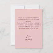 ボホ赤面ピンクドライワイルドフラワーブライダルシャワー サンキューカード (裏面)