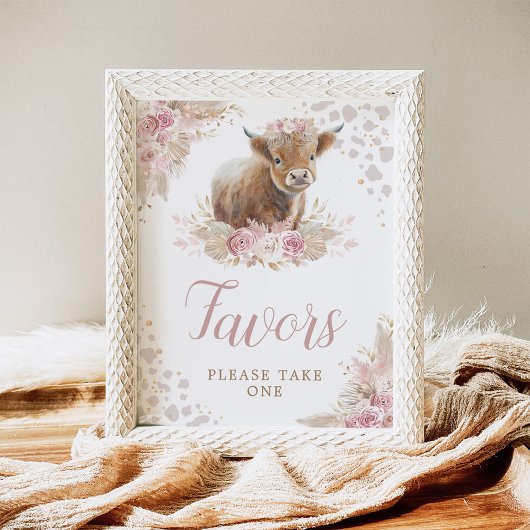 ボホ赤面ピンクハイランドカウビーズサイン ポスター