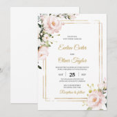 ボホ赤面ピンクフローラと金ゴールドグリッターエレガント 招待状 (正面/裏面)
