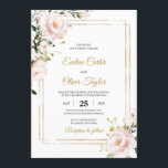 ボホ赤面ピンクフローラと金ゴールドグリッターエレガント 招待状<br><div class="desc">Boho赤面ピンクフローラと金ゴールドグリッターのエレガントな結婚式への招待，個人用，赤面バラ©</div>