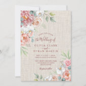 ボホ赤面ピンクフローラオンバ素朴ラップ結婚ズ 招待状 (正面)
