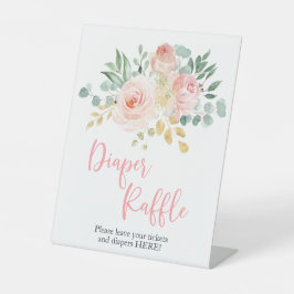 ボホ赤面ピンクフローラシャワーおむつラッフルサイン 台座サイン