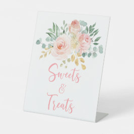 ボホ赤面ピンクフローラシャワースイーツ&トリートサイン 台座サイン