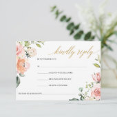 ボホ赤面ピンクフローラバラ金ゴールド幾何学模様 出欠カード (スタンド正面)