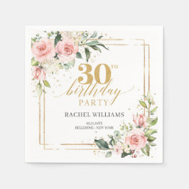 ボホ赤面ピンクフローラバラ30th b-day スタンダードカクテルナプキン