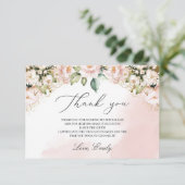 ボホ赤面ピンクフローラパステルブライダルシャワー サンキューカード (スタンド正面)