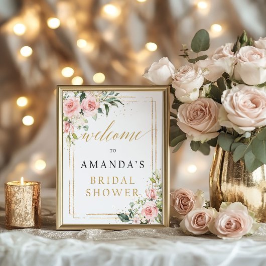 ボホ赤面ピンクフローラブライダルシャワーウェルカムサイン ポスター