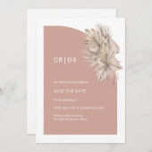 ボホ赤面ピンクフローラモノグラムハーフア結婚ーチズ セーブザデート (正面/裏面)