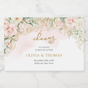 ボホ赤面ピンクフローラユーカリ金ゴールド結婚ズ スパークリングワインラベル