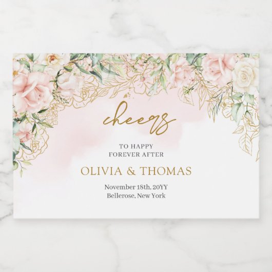 ボホ赤面ピンクフローラユーカリ金ゴールド結婚ズ スパークリングワインラベル (シングルラベル)