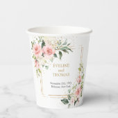 ボホ赤面ピンクフローラユーカリ金ゴールド結婚ズ 紙コップ (裏面)