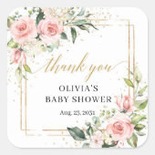 ボホ赤面ピンクフローラユーカリ金ゴールド赤ちゃんシャワー スクエアシール (正面)