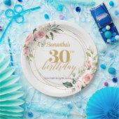 ボホ赤面ピンクフローラユーカリ金ゴールド30歳 ペーパープレート (パーティー)
