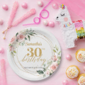 ボホ赤面ピンクフローラユーカリ金ゴールド30歳 ペーパープレート (パーティー)