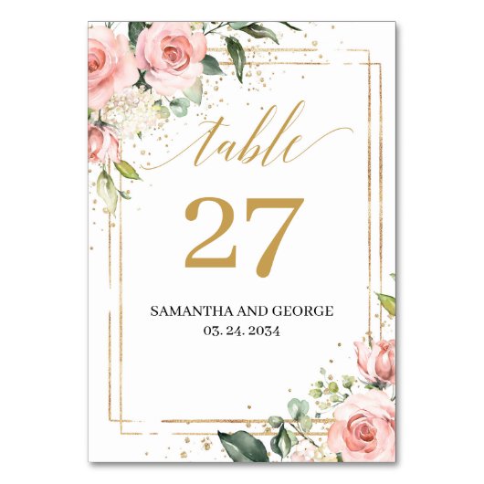 ボホ赤面ピンクフローラユーカリ金ゴールド テーブルナンバー (正面)