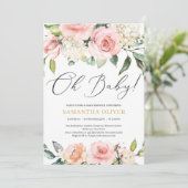 ボホ赤面ピンクフローラ桃金ゴールドオ赤ちゃんシャワー 招待状 (スタンド正面)