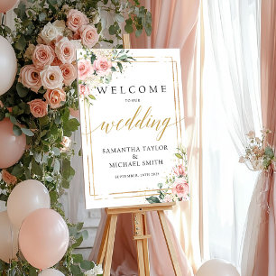 ボホ赤面ピンクフローラ結婚のウェルカムポスターサイン ポスター