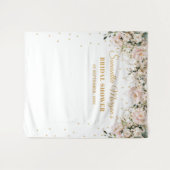 ボホ赤面ピンクフローラ葉金ゴールドブライダルシャワー タペストリー (正面(横))