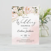 ボホ赤面ピンクフローラ金ゴールドグリッターウェディングシャワー 招待状 (スタンド正面)