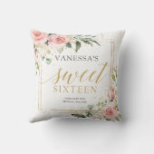 ボホ赤面ピンクフローラ金ゴールドグリッターsweet sixteen クッション (裏面)