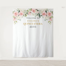 ボホ赤面ピンクフローラ金ゴールドティアラセージキンセアニェラ タペストリー