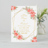 ボホ赤面ピンクフローラ金ゴールド幾何学的シック結婚ズ 箔招待状 (立ち正面)
