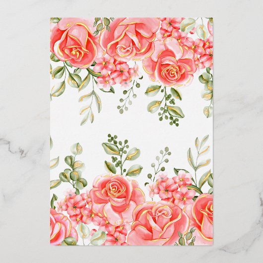 ボホ赤面ピンクフローラ金ゴールド幾何学的シック結婚ズ 箔招待状 (裏面)