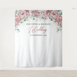 ボホ赤面ピンクフローラ金ゴールド結婚グリーンの背景 タペストリー