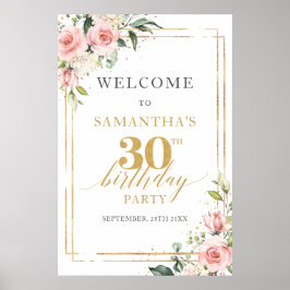 ボホ赤面ピンクフローラ30th birthday welcome ポスター