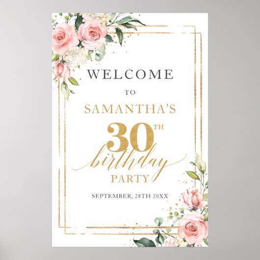 ボホ赤面ピンクフローラ30th birthday welcome ポスター (正面)