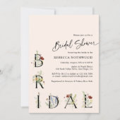 ボホ赤面ピンクミニマルワイルドフラワーブライダルシャワー 招待状 (正面)