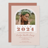 ボホ赤面ピンクモダンクアーチ写真卒業パーティー 招待状 (正面/裏面)