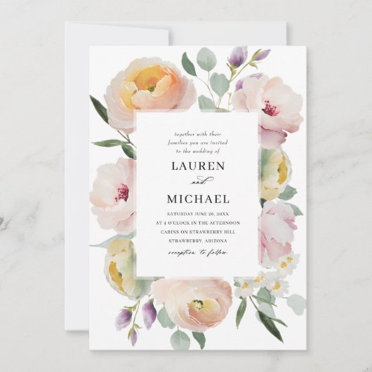 ボホ赤面ピンクローズエレガントウェディング招待状 招待状 (正面)