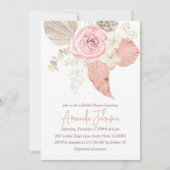 ボホ赤面ピンクローズパンパスグラスブライダルシャワー 招待状 (正面)