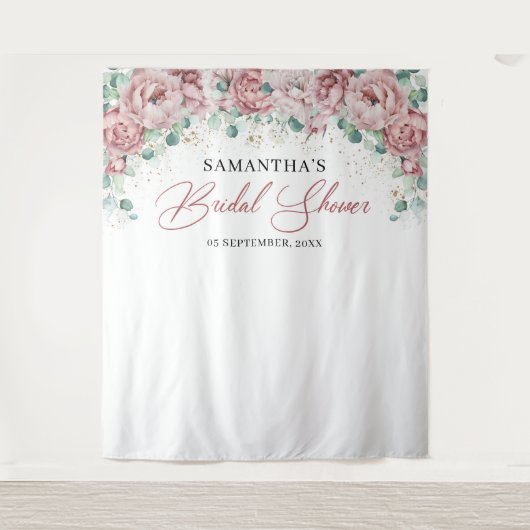 ボホ赤面ピンクローズフローラ金ゴールドブライダルシャワー タペストリー (正面)