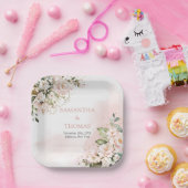 ボホ赤面ピンクローズユーカリ緑金ゴールド ペーパープレート (パーティー)