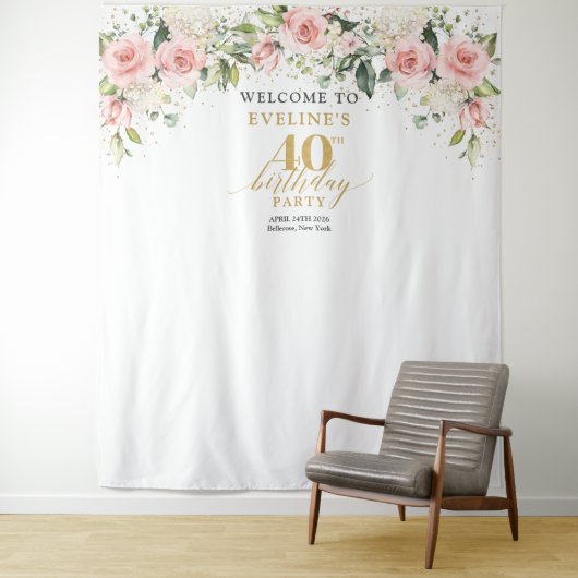 ボホ赤面ピンクローズユーカリ40歳の誕生日 タペストリー (インサイチュ)