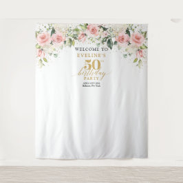 ボホ赤面ピンクローズユーカリ50歳の誕生日 タペストリー