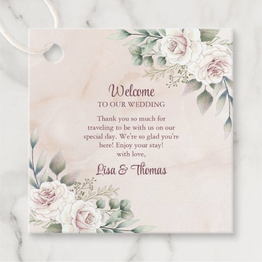 ボホ赤面ピンクローズ結婚ズウェルカム フェイバータグ (正面)