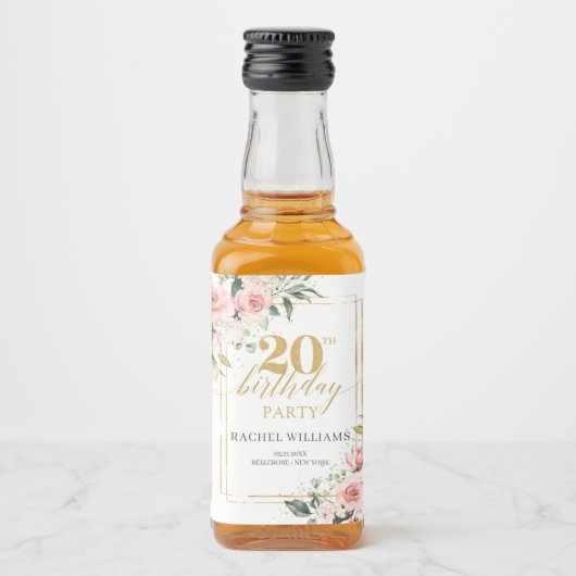 ボホ赤面ピンクローズ金ゴールドグリッター20歳 リキュールボトルラベル (正面)