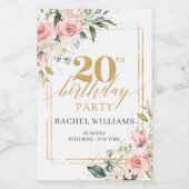 ボホ赤面ピンクローズ金ゴールドグリッター20歳 ワインラベル (シングルラベル)