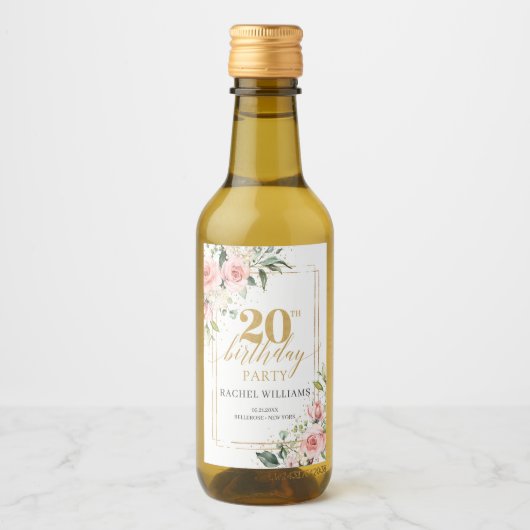 ボホ赤面ピンクローズ金ゴールドグリッター20歳 ワインラベル (正面)