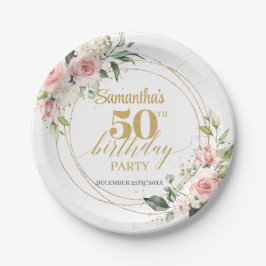 ボホ赤面ピンクローズ金ゴールドグリッター50歳 ペーパープレート